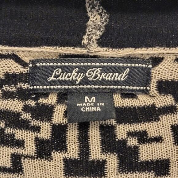 Lucky Brand Boho Thin Cardigan Sweater Southwestern Black Tan Waterfall M #409 - Picture 4 of 14